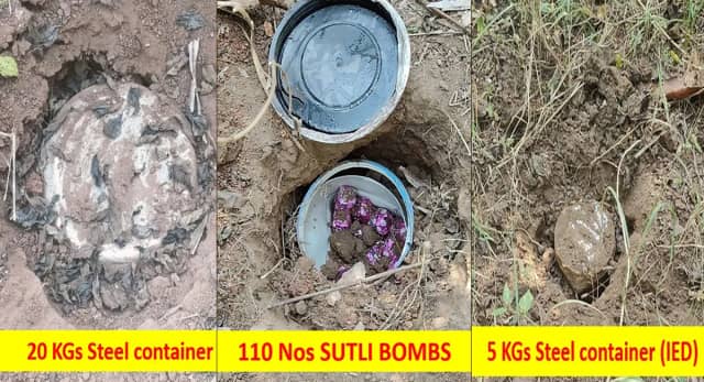 सुरक्षाबलों की बड़ी सफलता, 25 किलो के दो IED और 110 सुतली बम बरामद