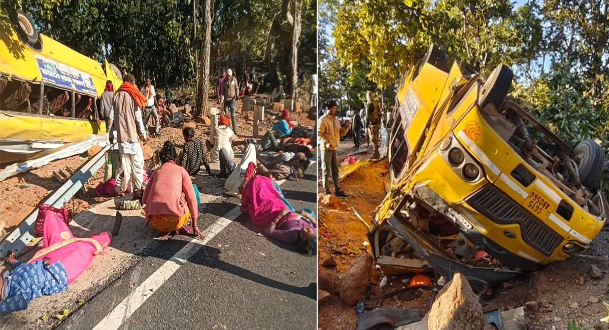 स्कूल बस पलटने से 10 की मौत, मृतकों में महिलाएं-पुरुष शामिल