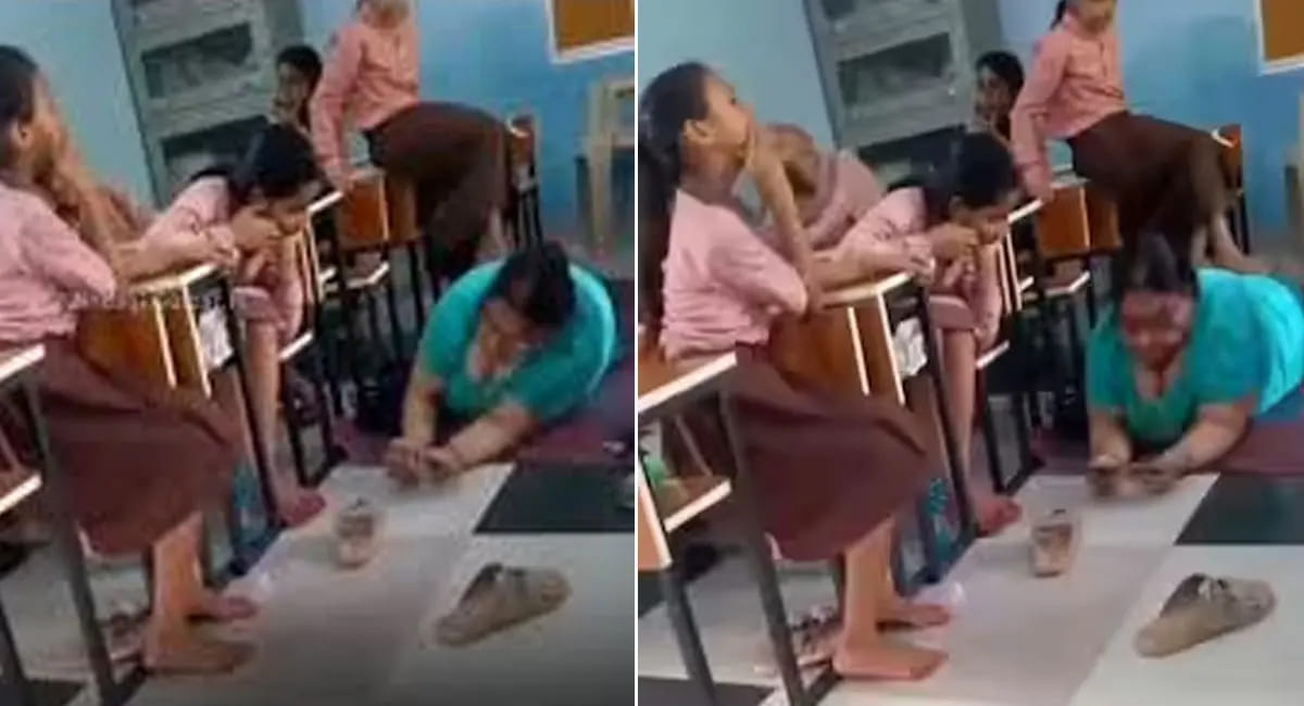 पढ़ाई की जगह छात्राओं से मसाज कराती दिखी शिक्षिका, VIDEO VIRAL