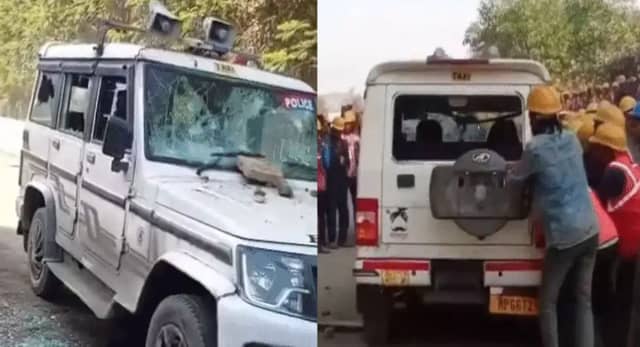 पावर प्लांट परिसर में तोड़फोड़, पुलिस की गाड़ी भी फोड़ी