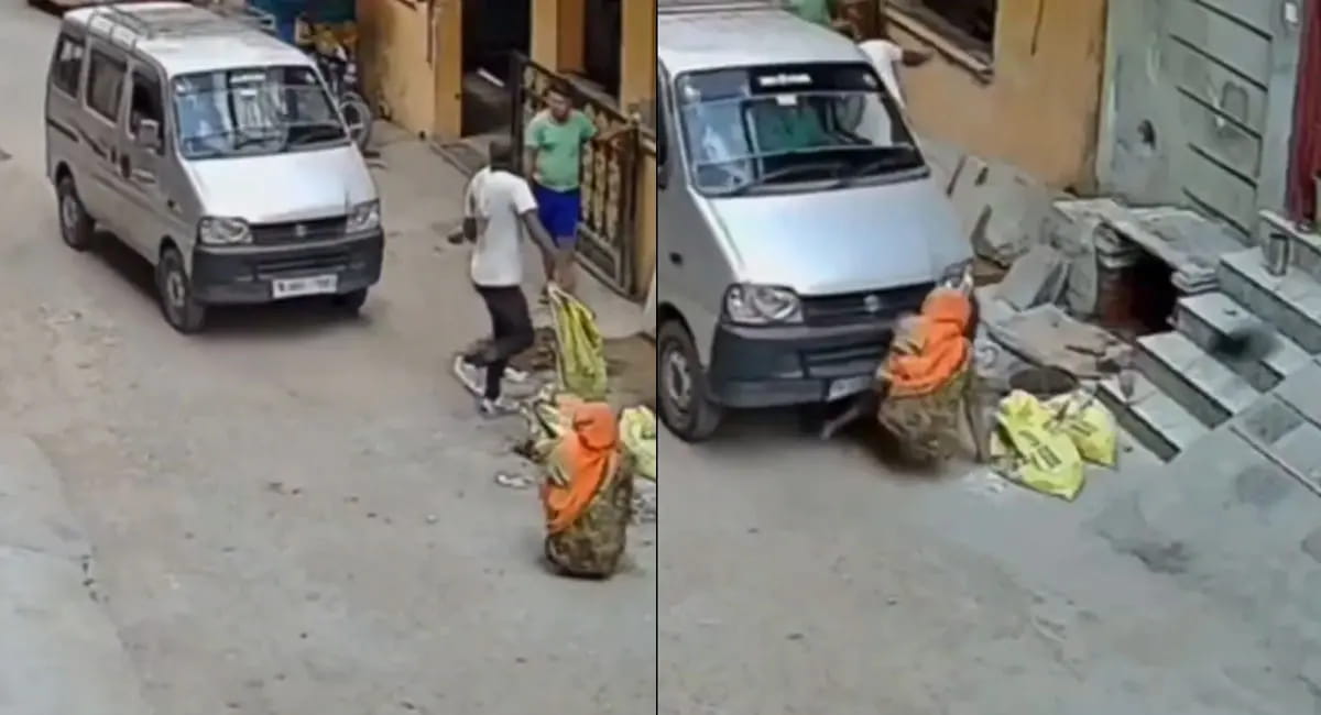 वैन ने बुजुर्ग महिला को 15 फीट तक घसीटा, CCTV में कैद खौफनाक हादसा