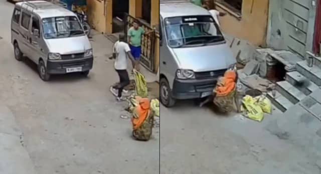 वैन ने बुजुर्ग महिला को 15 फीट तक घसीटा, CCTV में कैद खौफनाक हादसा