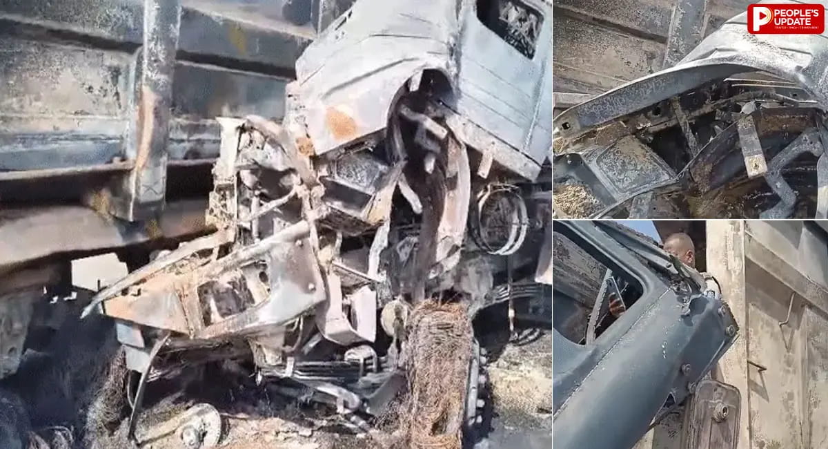 ट्रकों की टक्कर के बाद लगी आग, दो चालक जिंदा जले