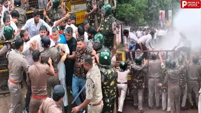 छात्रसंघ चुनाव समेत कई मांगों को लेकर NSUI का कलेक्ट्रेट घेराव, पुलिस ने किया वाटर कैनन का इस्तेमाल