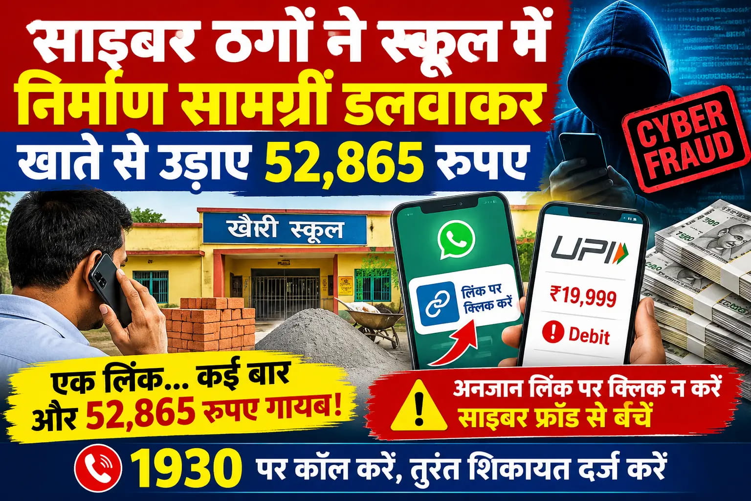 स्कूल में ईंट-सीमेंट डलवाने का झांसा, लिंक भेजकर खाते से उड़ाए 52,865 रुपए
