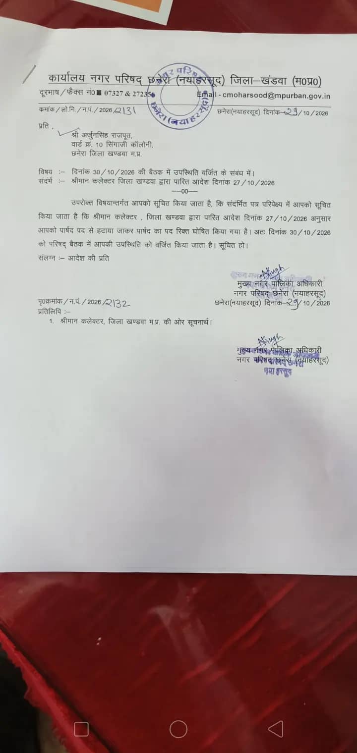 हरसूद में कांग्रेस पार्षद अर्जुन राजपूत को पद से हटाने के निर्देश, हाईकोर्ट जाएंगे राजपूत