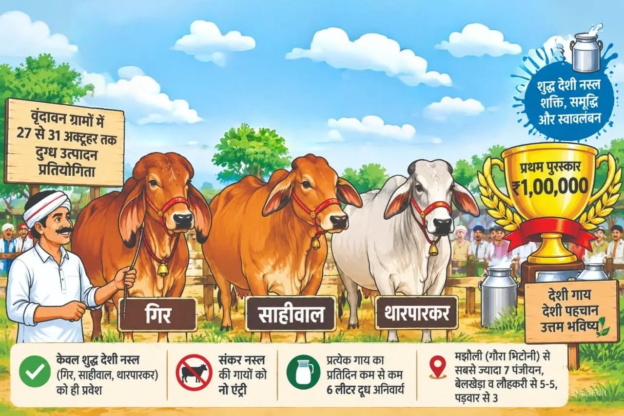 देशी गायों का ‘दूध दंगल’: गिर, साहीवाल और थारपारकर में मुकाबला, विजेता को मिलेंगे एक लाख रुपए