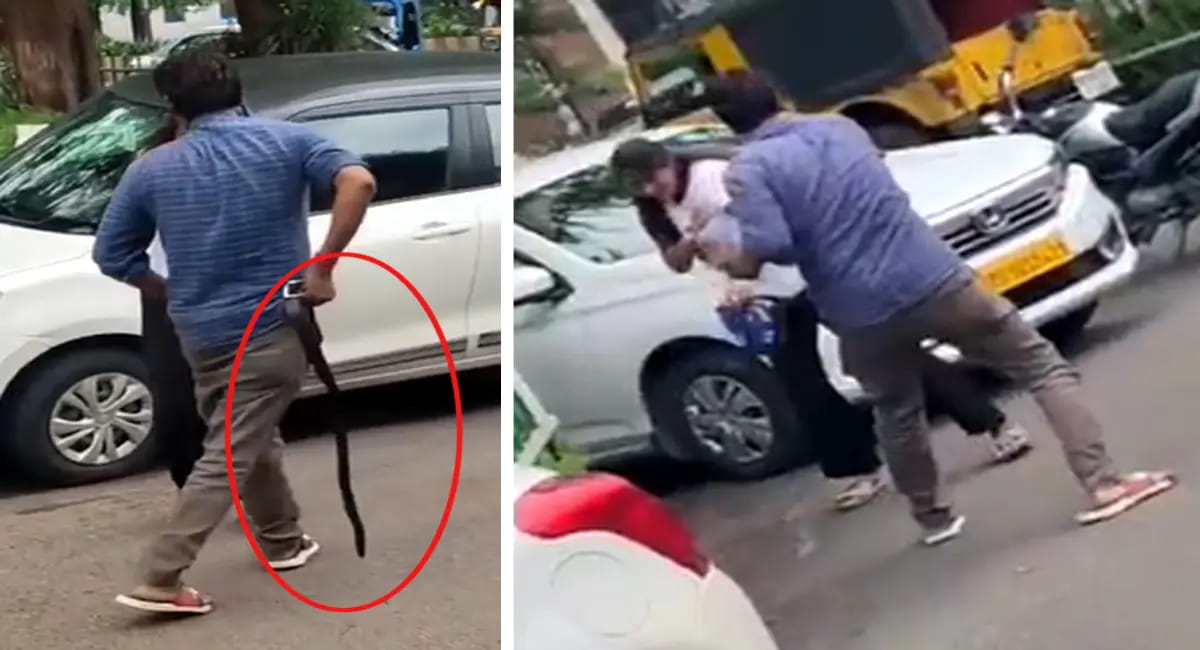 पुलिस वाले ने मेरा घर तोड़ दिया..." कहते हुए बीच सड़क पर पत्नी को बेल्ट से पीटा