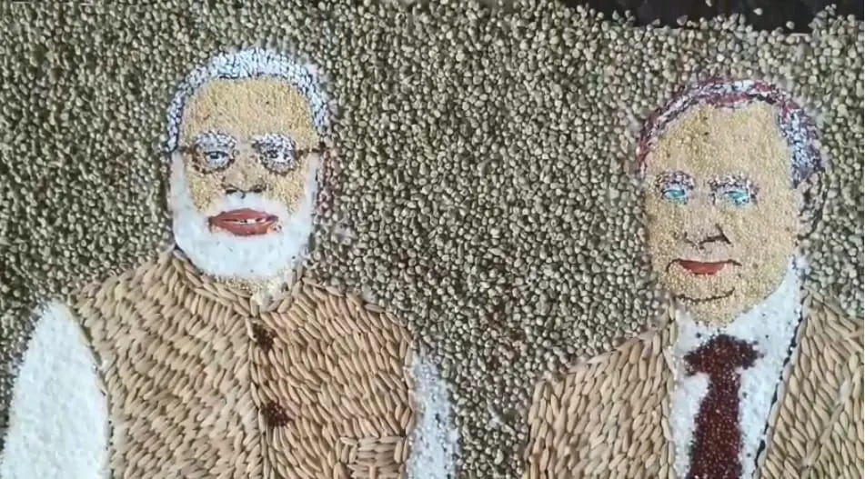 नर्मदापुरम के किसान ने धान, ज्वार बाजरा से बनाई Modi-Putin की अनूठी कलाकृति