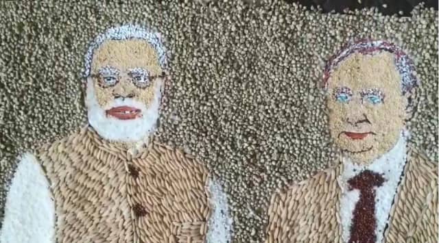 नर्मदापुरम के किसान ने धान, ज्वार बाजरा से बनाई Modi-Putin की अनूठी कलाकृति
