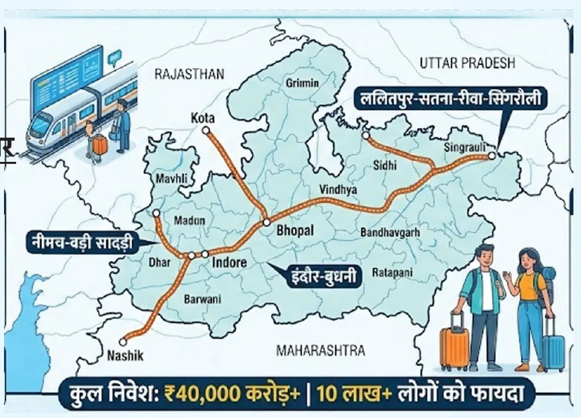 मध्य प्रदेश में 3 साल में बनेंगी 5 नई रेल लाइनें, 10 लाख लोगों को मिलेगी सुविधा