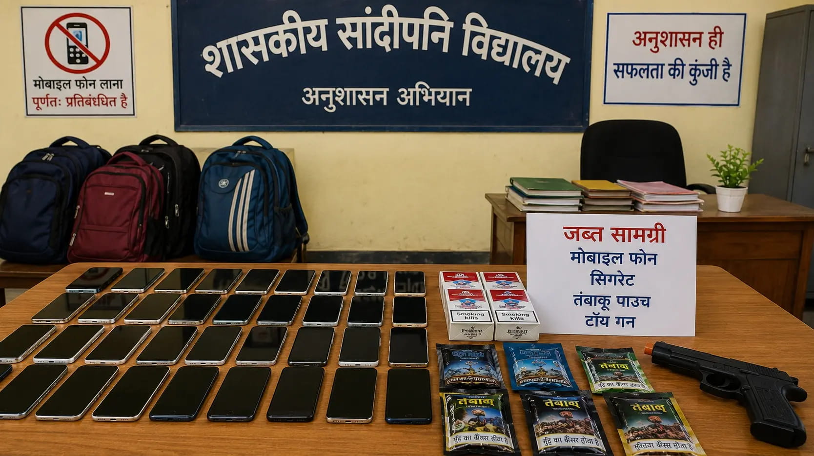 सांदीपनि विद्यालय के छात्रों के पास मिले 50 मोबाइल, सिगरेट और टॉय गन, पालकों को बुलाकर निगरानी रखने को कहा