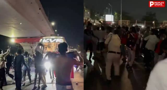 बस पर पथराव, पुलिस ने लाठीचार्ज कर भीड़ को खदेड़ा