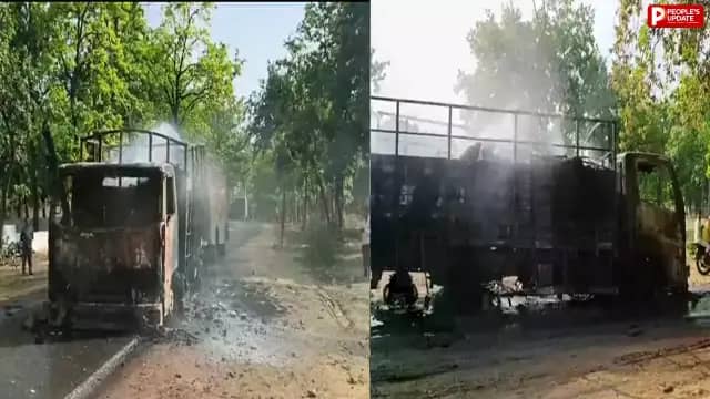 उमरिया में चलते ट्रक में आग, किराने के सामान से भरा था, लाखों रु के नुकसान की आशंका