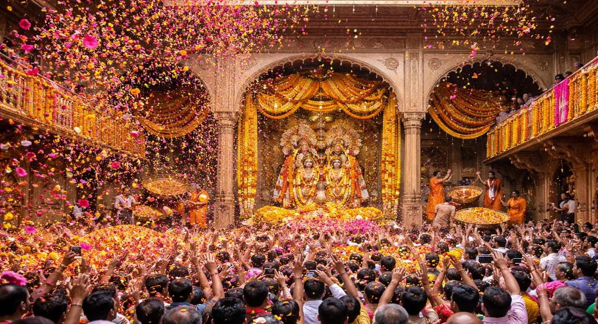 क्यों बरसाए जाते हैं भगवान पर हजारों किलो फूल?