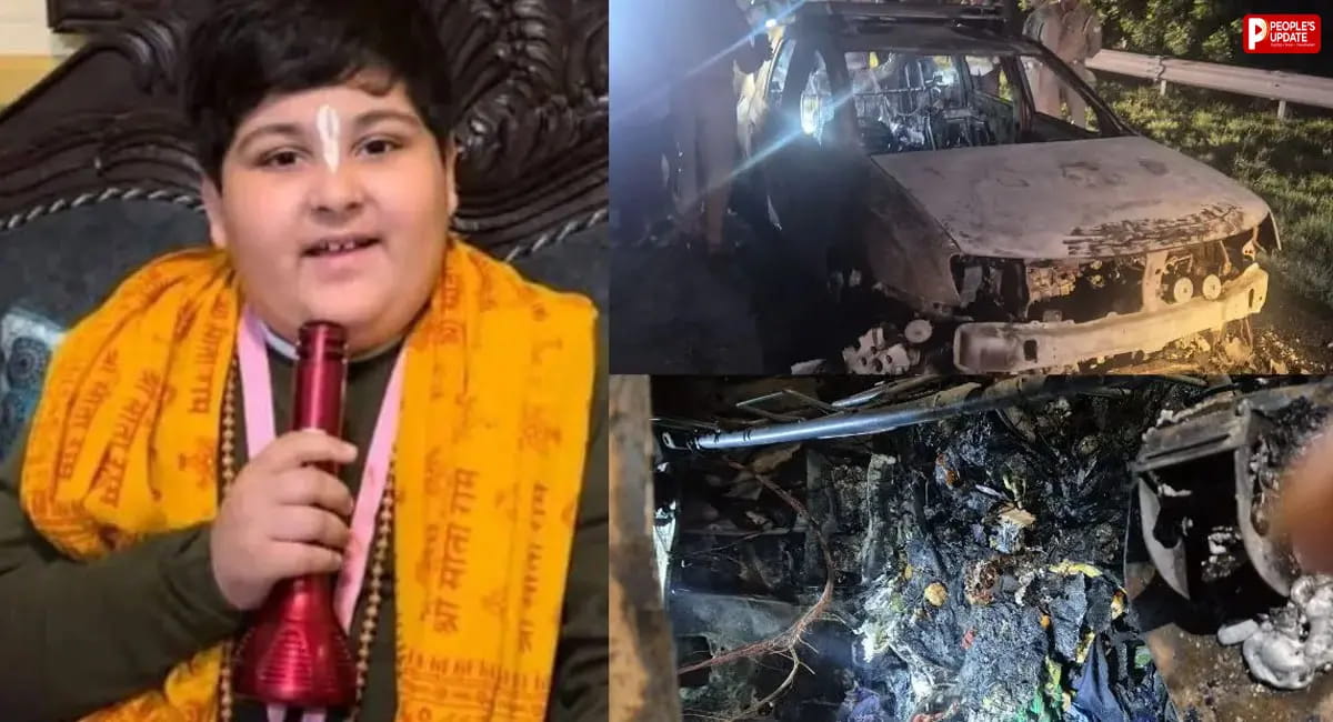 कुछ ही मिनटों में जलकर राख हुई कार, बाल-बाल बचा परिवार