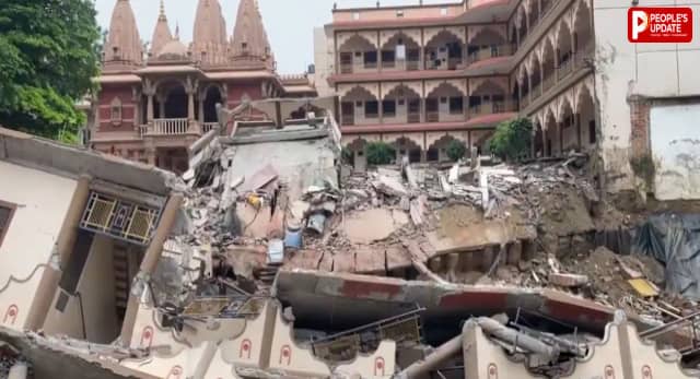 प्रयागराज में बड़ा हादसा! स्वामी नारायण मंदिर का तीन मंजिला हिस्सा गड्ढे में समाया, पानी भरने से कमजोर हुई नींव