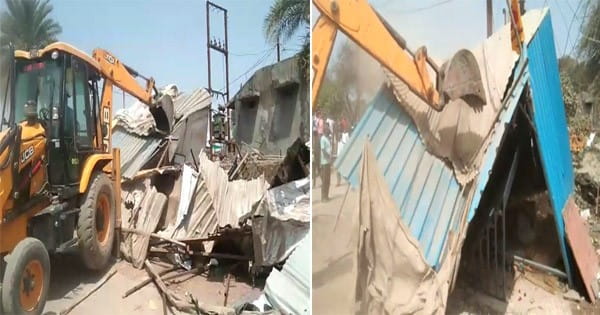 VIDEO : याद रहेगा ये सबक: प्रसाद बेचने के नाम पर कर रहे थे दादागिरी, पुलिस और प्रशासन ने दुकानों पर चला दिया बुलडोजर