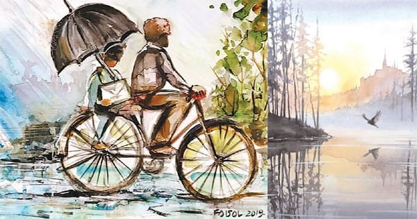 भोपाल की बारिश पर वॉटर कलर में लाइव पेंटिंग्स तैयार कर रहे आर्टिस्ट