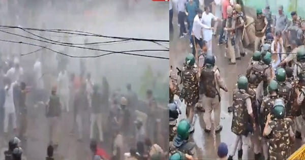 VIDEO : इंदौर नगर निगम घोटाले के विरोध में कांग्रेस का प्रदर्शन, पुलिस से भिड़े कार्यकर्ता, वॉटर कैनन से खदेड़ा