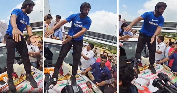 विवादों में घिरे रेसलर बजरंग पूनिया, विनेश फोगाट के स्वागत में 'तिरंगा' पोस्टर पर खड़े दिखे, लोगों ने जमकर किया ट्रोल