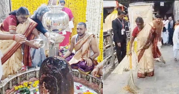 राष्ट्रपति द्रौपदी मुर्मू ने किए बाबा महाकाल के दर्शन, मंदिर में लगाई झाड़ू; बोलीं- स्वच्छता से ही भारत स्वस्थ और विकसित बनेगा