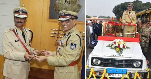 डीजीपी सुधीर सक्सेना को भव्य विदाई, कैलाश मकवाना ने संभाला पदभार, पुलिस की टुकड़ियों ने परेड कर दी विदाई