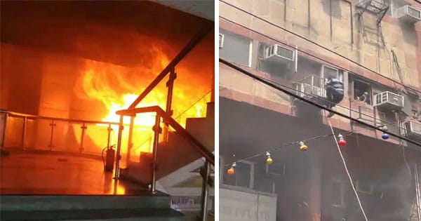 नोएडा सेक्टर-18 की बिल्डिंग में लगी भीषण आग, रस्सी के सहारे जान बचाते दिखे लोग