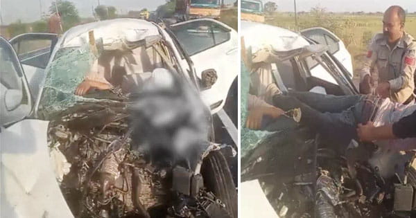 धार में सड़क हादसा : सड़क किनारे खड़े अज्ञात वाहन से टकराई कार, 4 युवकों की मौत, गाड़ी के उड़े परखच्चे