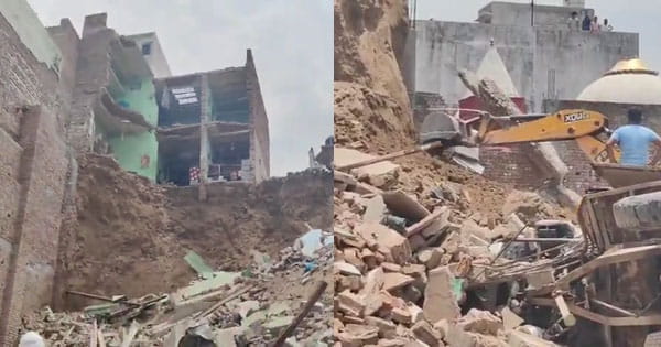 मथुरा में बड़ा हादसा : मिट्टी धंसने से कई मकान गिरे, तीन की मौत; मिट्टी के टीले पर बने थे, रेस्क्यू ऑपरेशन जारी
