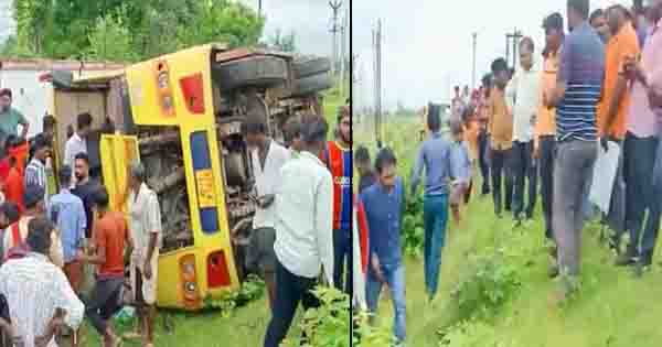 सतना में तेज रफ्तार यात्री बस पलटी, 45 घायल; 6 की हालत गंभीर