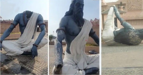 तेज हवाओं से महाकाल लोक की मूर्तियां गिरीं, बाल-बाल बचे श्रद्धालु; देखें Video