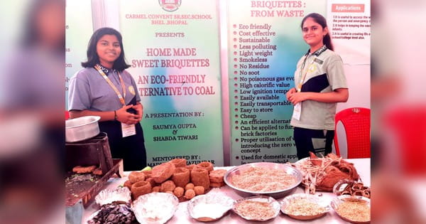 नौंवी की स्टूडेंट्स ने बनाया कचरे से कोयले और लकड़ी का नया इको फ्रेंडली विकल्प "स्वीट-ब्रेकेट"; प्रदूषण, राख और महंगाई से मिलेगी निजात