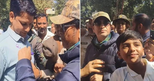 सचिन तेंदुलकर से मिलने कान्हा नेशनल पार्क पहुंचे फैंस, बच्चों ने बैट, टी-शर्ट और पीठ पर लिया ऑटोग्राफ
