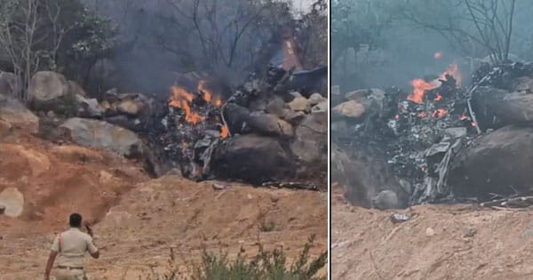 तेलंगाना में एयरफोर्स का ट्रेनर एयरक्राफ्ट क्रैश : दो पायलटों की मौत, चट्टानों से टकराया... लगी आग; मिनटों में प्लेन जलकर हुआ राख