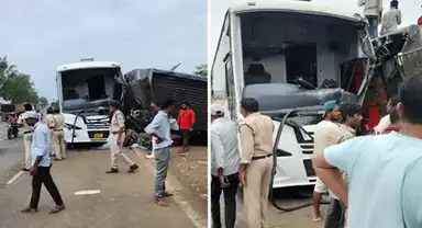 भोपाल-इंदौर हाईवे पर बड़ा सड़क हादसा : दो बसों की टक्कर में चार्टर्ड पलटी, कई यात्री घायल