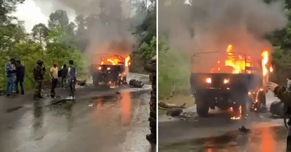 पुंछ-जम्मू हाईवे पर बड़ा हादसा : सेना की गाड़ी में लगी आग, 4 जवान शहीद