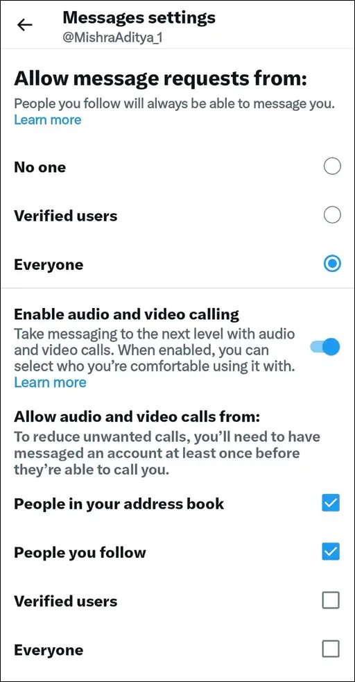 x feature of audio and video call